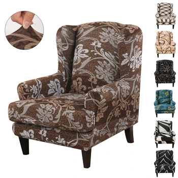 

2020 Elastic Spandex Wing Back Slipcover Stretch Wingback Armchair Chair Printed Polyester Cover Protector Wing Chair Home Decor