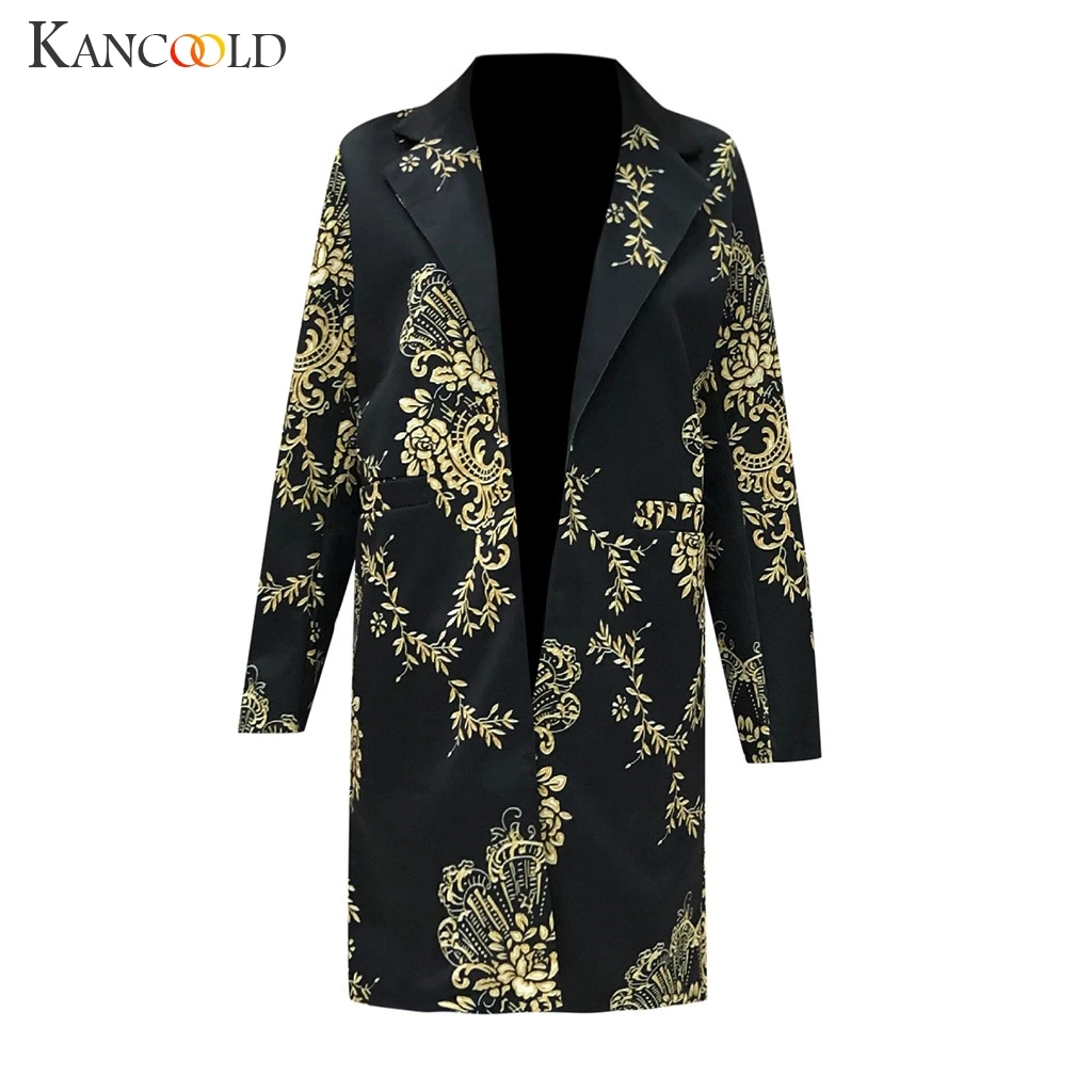 awesome KANCOOLD coats RETRO LEISURE Open Front Printed Cardigan Suit Long Sleeve Streetwear fashion coats