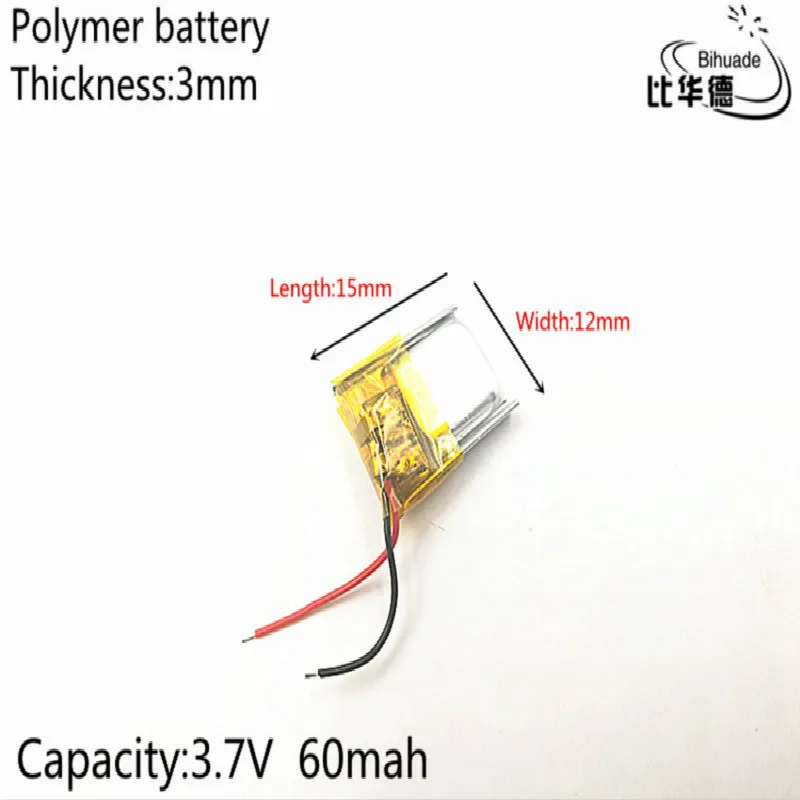 3 7 в 60 мАч 301215 литий полимерный аккумулятор ионные ячейки для Mp3 Mp4 Mp5 DIY PAD DVD