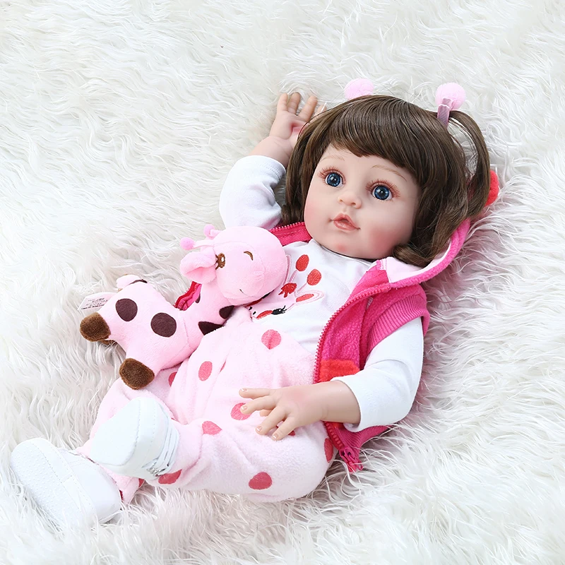 

48cm mini Giraffe Reborn Baby Girl Doll Real Truly all Silicone Vinyl Boneca Reborn DIY Toy curls Simulation bath Doll For Kids