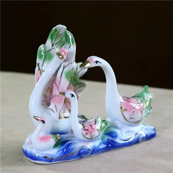 

Porcelain Family Swan Figurine Love Craft Ornament Decoration Tabletop Ceramics Cygnet Miniature Home Birthday Modern Colourful