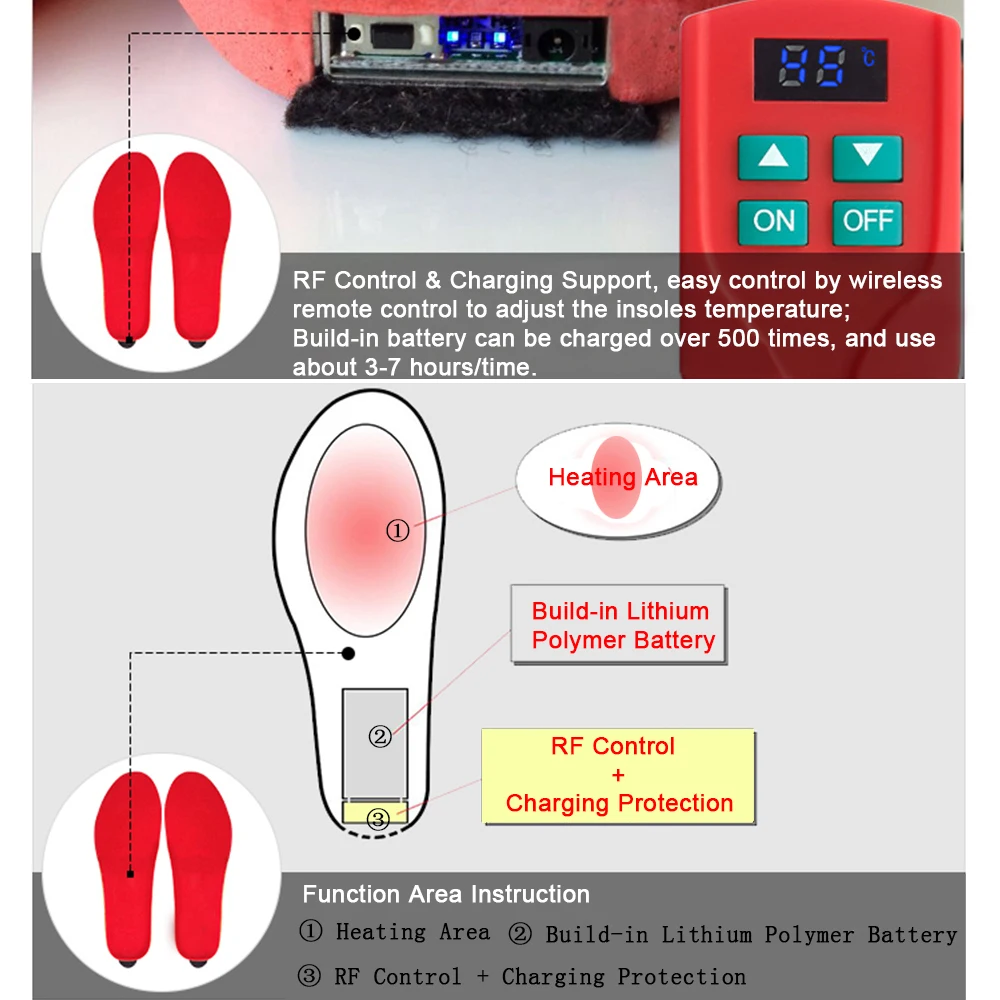 Интеллектуальный пульт дистанционного управления Электрический Подогрев стельки с перезаряжаемой батареей зимний тепловой гибкий грелка для ног беспроводной