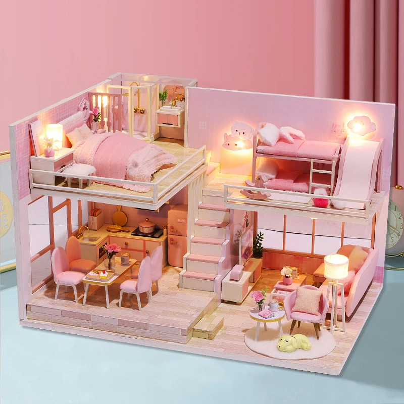 assembled wooden dollhouse