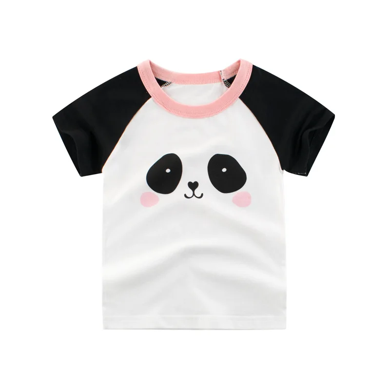 

HT Kids T Shirts For Girls 2021 Summer Cartoon Print Panda Face Short Sleeve Top Tees Baby Cotton T shirts