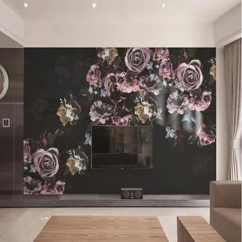

Milofi custom 3D Nordic hand-painted rose flower large TV bedroom background wallpaper mural