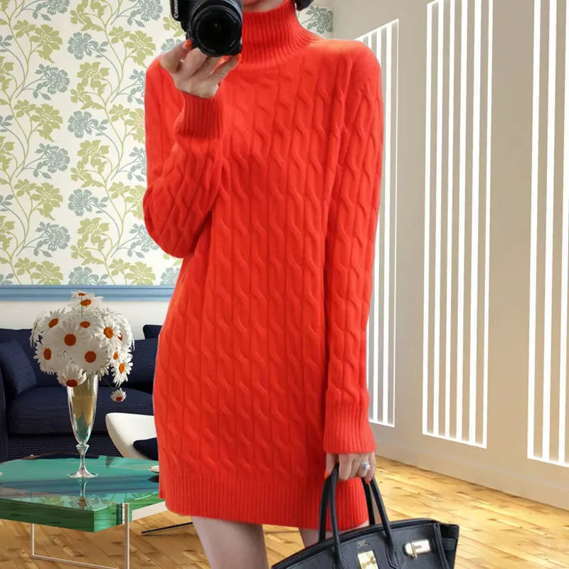 Smpevrg длинный стильный кашемировый свитер женский пуловер с длинным рукавом с высоким воротом свободный женский свитер вязаный пуловер женские джемперы топ - Цвет: orange