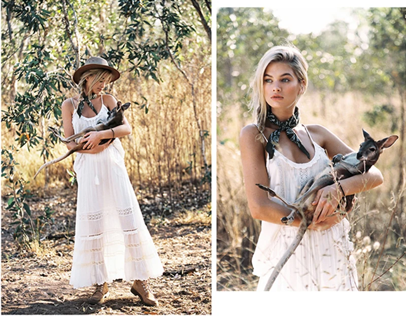 GypsyLady White Cotton Boho Skirt Summer Lace Maxi Skirts Ruffles Tiered Elastic Waist Women Holiday Beach Gypsy Long Skirt
