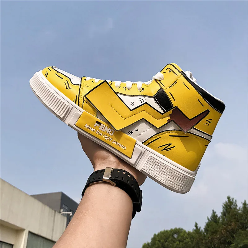 Мужская обувь кроссовки с рисунком из мультфильма «Покемон Пикачу» Капитан Америка Dragon Ball Z "Человек-паук" Косплэй туфли из плотного текстиля; спортивная обувь, кроссовки - Цвет: Pikachu