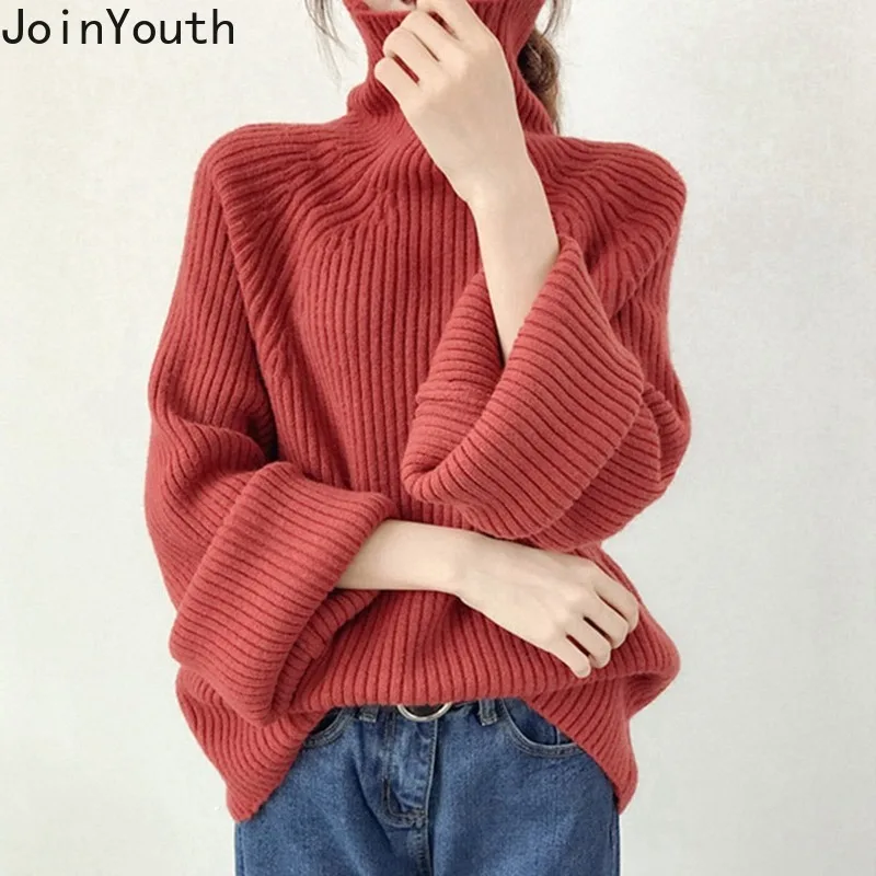 Женские свитера с высоким воротником JoinYouth в стиле Харадзюку однотонная теплая