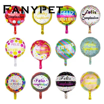 

50/100pcs 10inch Feliz Cumpleanos Spanish Happy Birthday Balloons Round Mylar Foil Balloon Happy Birthday Party Decor Air Globos