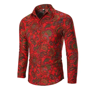 

Mens Floral Casual Button Down Dress Shirts 2019 Fashion Red Paisley Hawaiian Shirt Men Party Prom Perform Shirts Chemis Homme