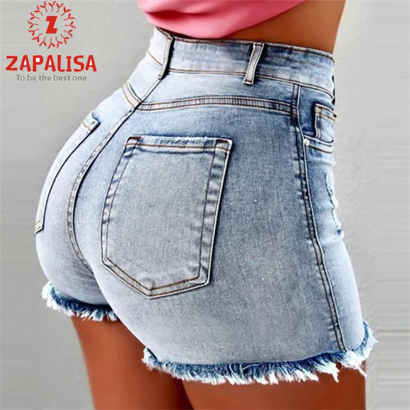 Zapalisa, джинсы-скинни с высокой талией,, женские шорты, модные, с кисточками, с карманами, узкие, на бедрах, короткие джинсы