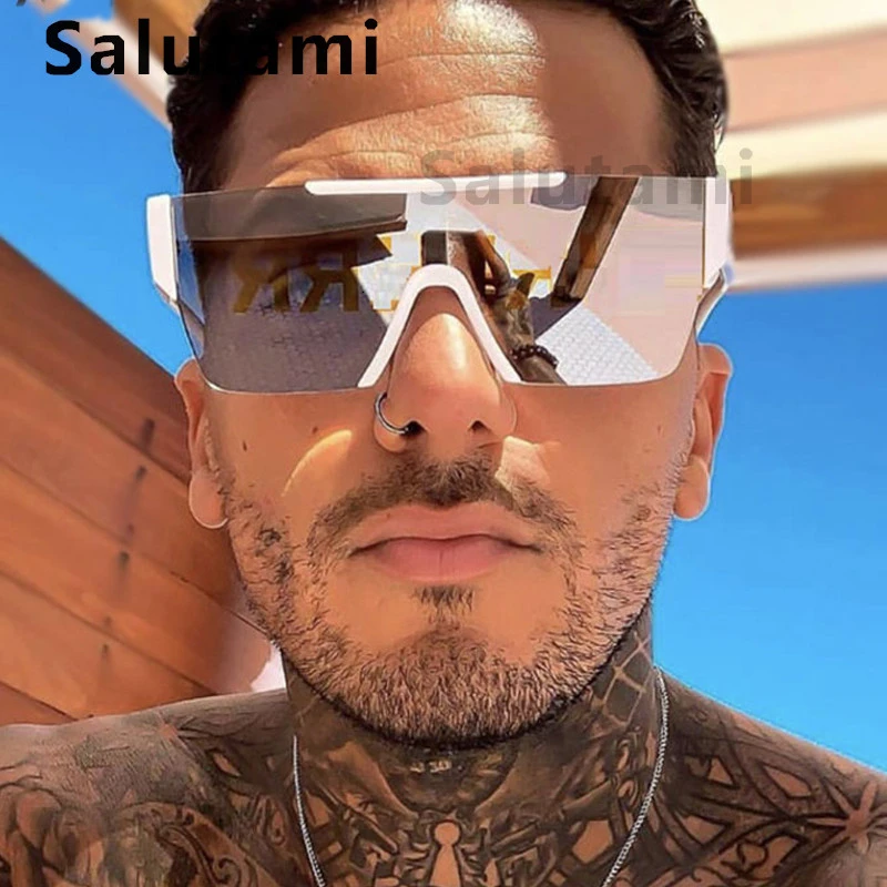 Gafas de sol cuadradas sin marco de una pieza unisex, planas y de gran tamaño, vintage y en varios colores, blancas, plateadas, con espejo|De los hombres gafas de sol| - AliExpress