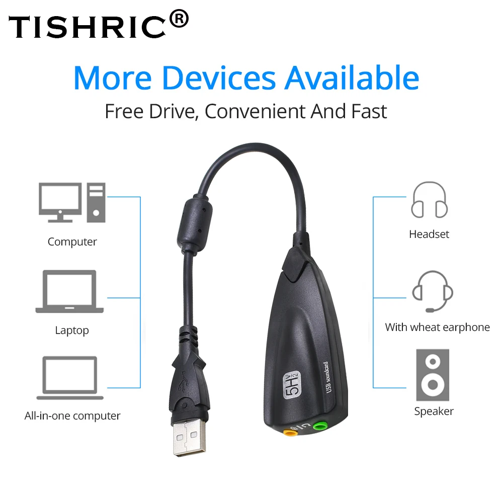 

THSRIC USB Sound Card 7.1 Microphone Headphone Adapter 5HV2 USB To 3D speaker external usb sound card for Laptop Computer PC