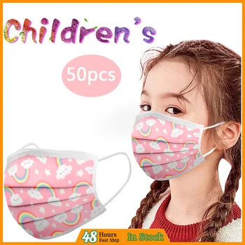

Maskers Filter Lovely Print Anti-stof Veilig Ademend Mascarillas Children's Disposable Face Mask Industrial 3 Ply Ear Loop 50PC