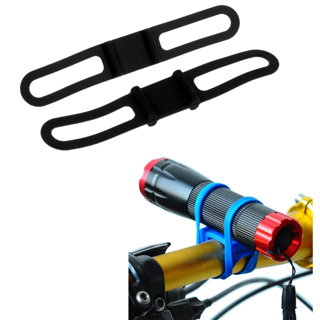 2 Pieces Bike Silicone Band Bicycle Flashlight Strap Phone Holder Black