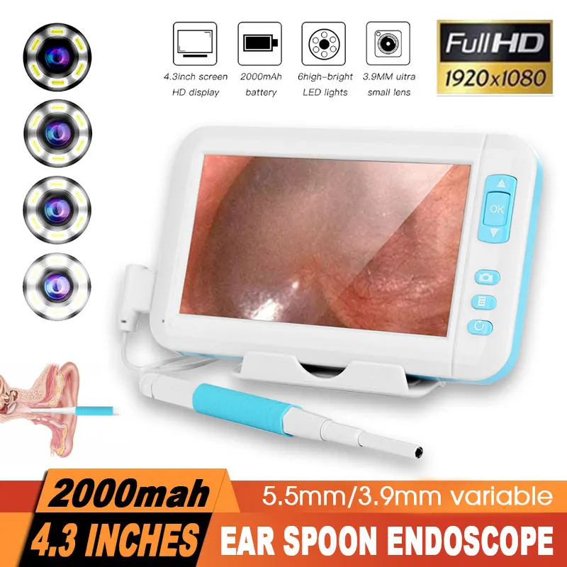 

2019 5.5/3.9mm Handheld Endoscope ear Cleaning Tool HD Visual Ear Spoon With screen Mini Camera Otoscope Borescope Tool