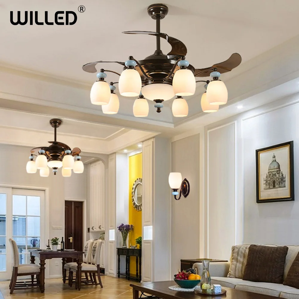 

Chinese Traditional Ceiling Fan+Lamp with Remote Control Living Room Restaurant Bedroom 6 8 Heads lights Home Decoration Lights