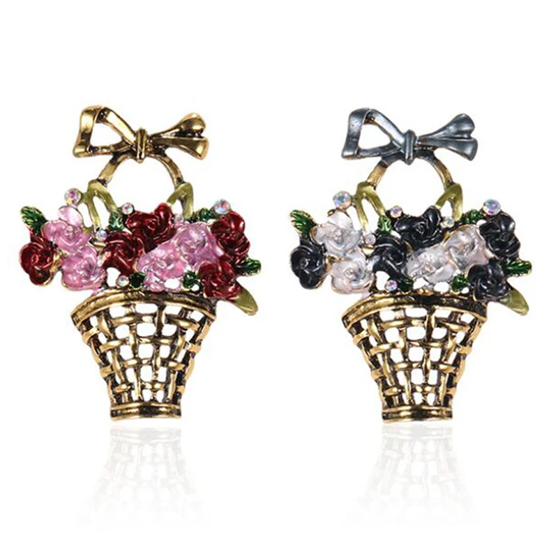 Fashion Flower Basket Brooch Plants Enamel Colorful Brooch Pin Vintage Mother