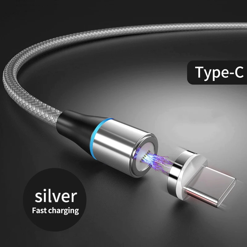 Silver For Type-C OneVan магнитное зарядное устройство 3,0 A Usb кабель для быстрой зарядки Micro Usb type C кабель Lightning для iPhone 7 Xr Xiaomi samsung Phone - Цвет: Silver For Type-C