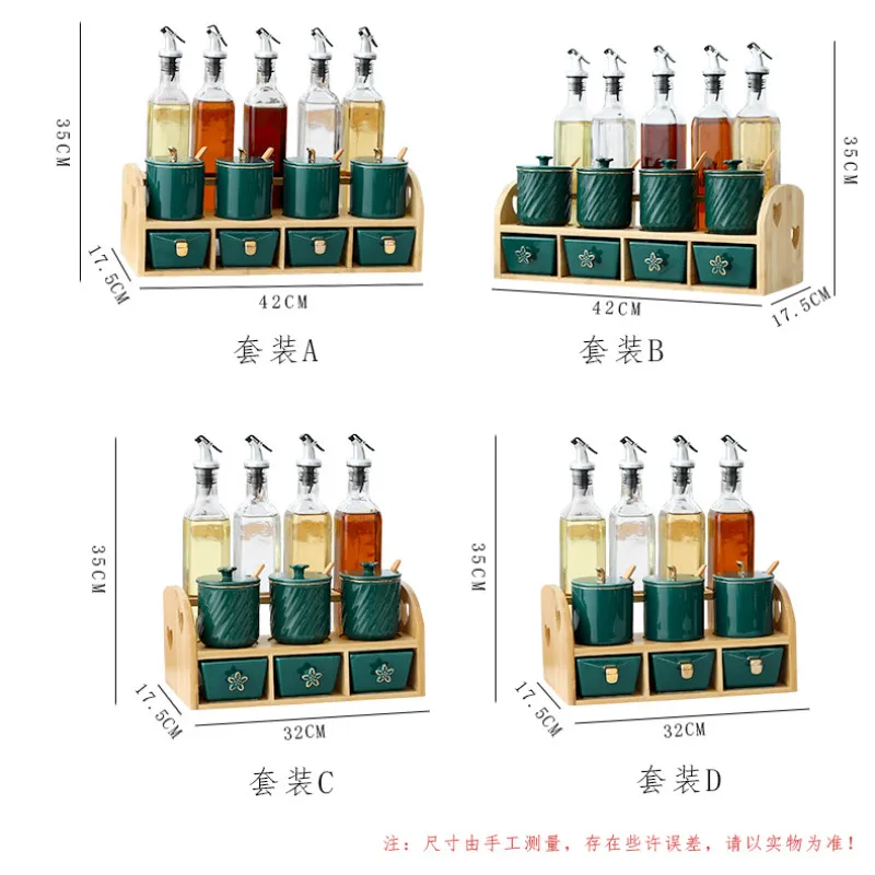 Latest Top Nordic Simple Emerald Ceramic Sugar Salt Seasoning Pot Glass Bottle Combination Set seasoning jars Sauce bottle
