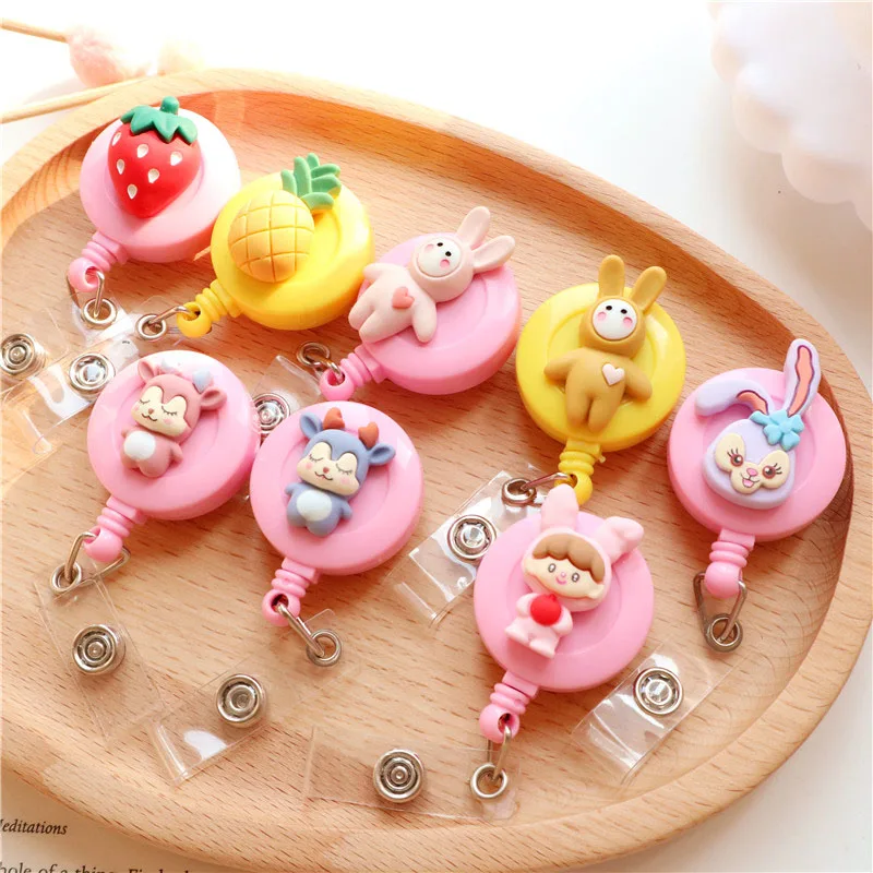 20 Pcs Kawaii Acrylic Retractable Buckle Cute Cartoon Easy Pull Buckle Student Teens ID Card Holder Clip Lanyard High-end Badge