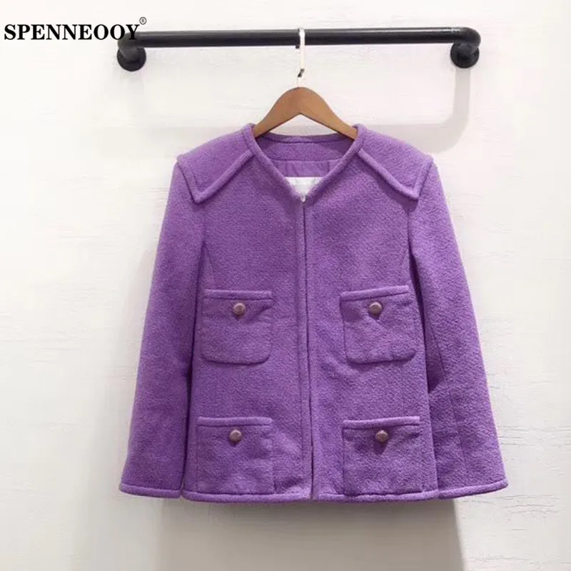 

SPENNEOOY Designer Custom New Early Spring High-End Silk Lined Rough Vintage Purple Coat Fashion Jacket Outwear Women's