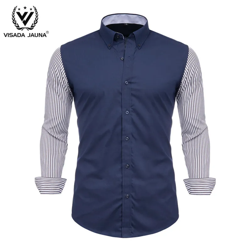 VISADA JUANA Fashion Print Casual Men Long Sleeve Shirt Stitching Fashion Pocket Design Fabric Soft Comfortable Male Dress Slim