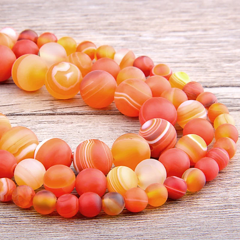 Natural Orange Frosted Matted Agate Stone Gemstone Round Loose Beads 6 8 10mm 