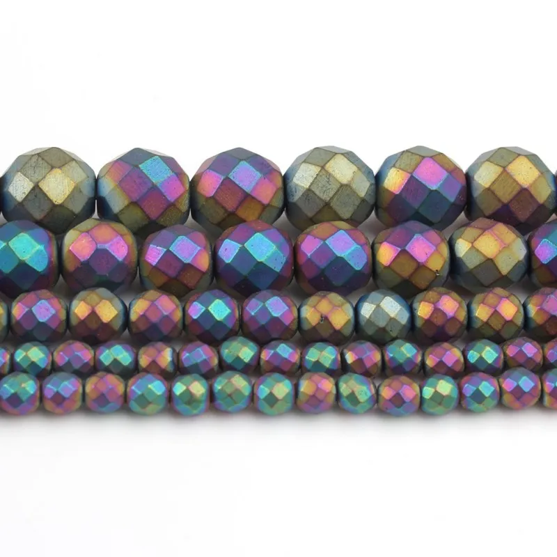 Natural Stone Hematite Round Beads in Gold & Silver Tones for Jewelry Making - 15'' Strand