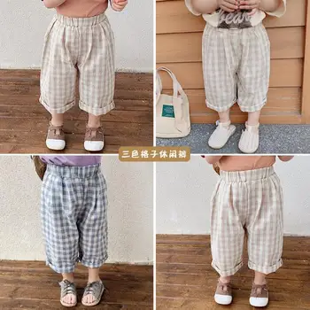 

2020 Korea style Baby Girls Plaid Pants Summer Kids Girls Pants 2-7 Years