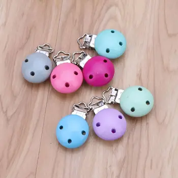 

5pcs Metal Wooden Baby Pacifier Clips Solid Color Holders Infant Soother Clasps