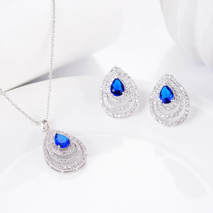 

Hollow Water Drop Fahsion Wedding Ladies Jewelry Sets For Women Luxury Crystal Zircon Earrings Necklaces Set jewellery