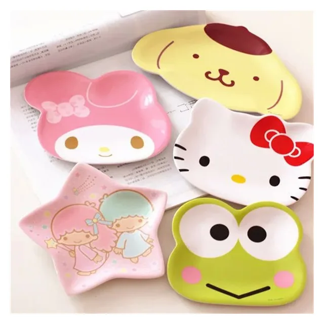 Sanrioed Kawaii My Melody Keroppi Littletwinstars Kt-vajilla de cerámica de imitación, plato de aperitivos para pastel de Anime, platos pequeños 1