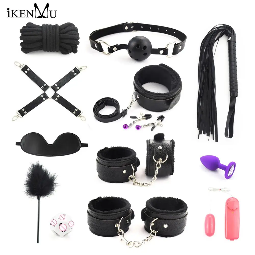 iKenmu Sexy Toy Adult Bondage Bed Punishment Leather Suit Alternative 13 Pieces Sm Set Adult Sexy Suit Plush Alternative Bundled