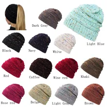 Новая Вязаная Шляпа с пустым верхом цветок линия тренд конский хвост капюшон Модный Цвет Точечный колпак