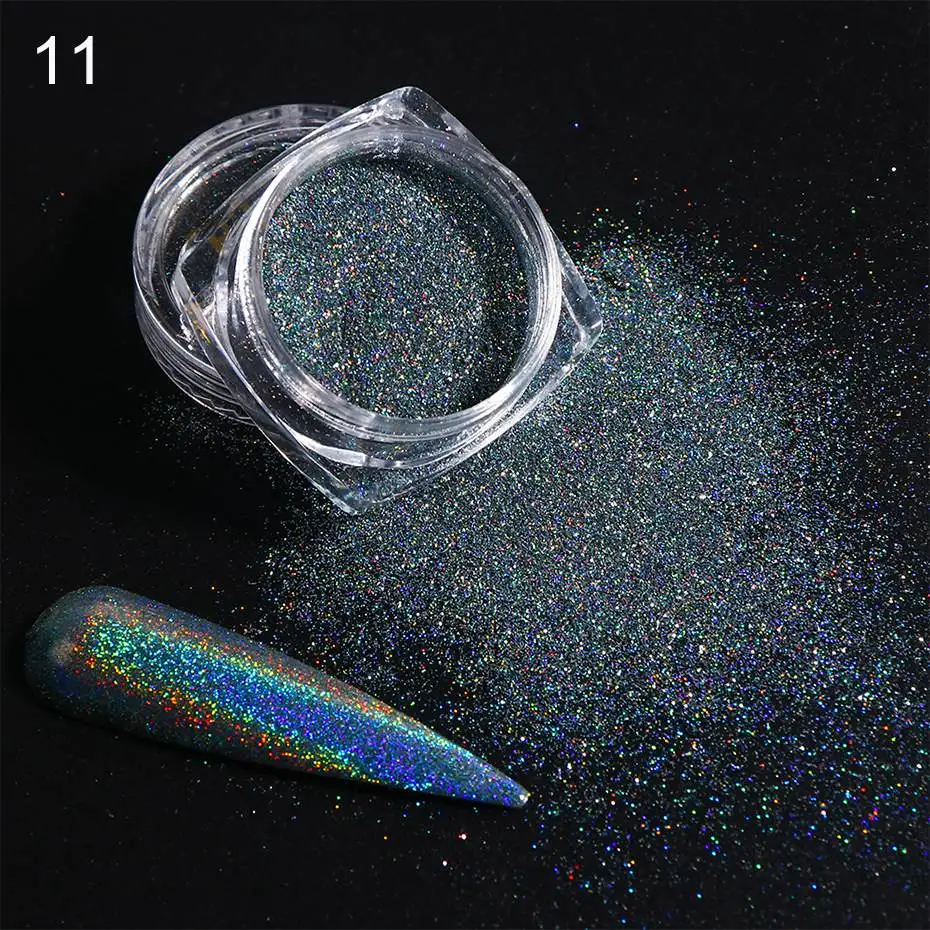 Голографический лазерный Блеск порошок пигмент для Ногтей Сияющий градиент окунание блесток зеркало Chorme SpangleNail лак пыль LY1028-1 - Цвет: 11