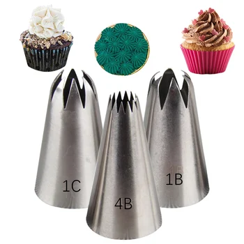 

3Pcs Large Pastry Nozzle Tips Set Stainless Steel Rose Flower Icing Piping Nozzles Cake Cupcake Cake Decorating Tools #1C#1B#4B