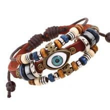 

Multi-layer leather men's bracelet, hidden stone, multi-bead men's jewelry, retro punk style