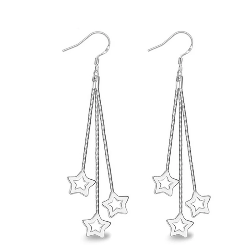 

New Fashion Drop Five-pointed star Earrings Brief Personality Tassel Long Design 925 silver Earrings Female Earrings