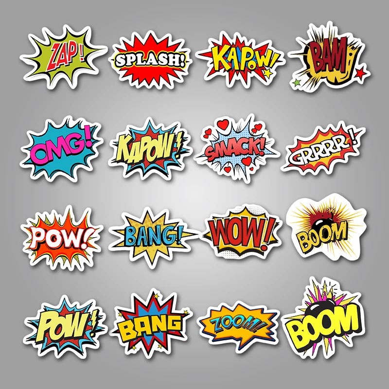 50 шт. наклейки со словами oops bang boom wow pow граффити наклейки Забавные милые для ноутбука СКЕЙТБОРД гитара холодильник водонепроницаемые наклейки