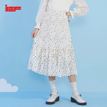 

IEF Spring Summer Dot Printing Sweety Skirt Women Fashion Elastic Waist Ruffles Mid-Calf Skirt 0N22A-D331-