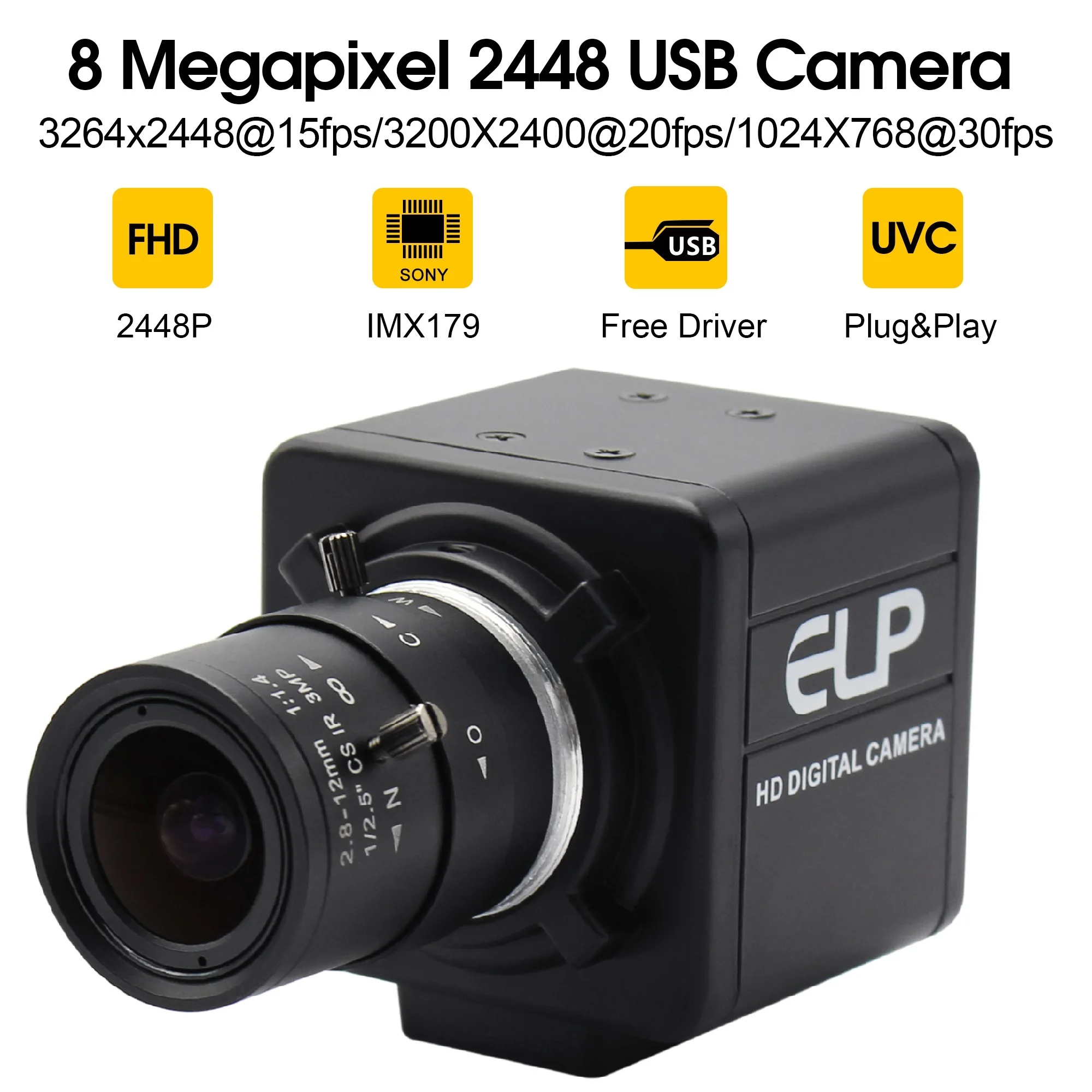 8MP 3264X2448 USB камера машинное видение веб Sony IMX179 2 8 12 мм варифокальный CS Объектив