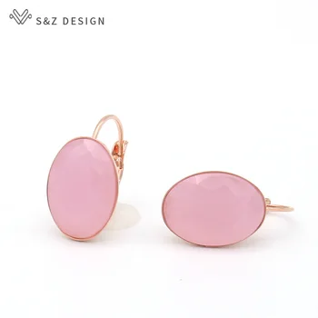 

S&Z DESIGN 2020 Korean Trendy Luxury Big Oval Pink Crystal Dangle Earrings For Women Wedding Jewelry 585 Rose Gold Drop Earrings