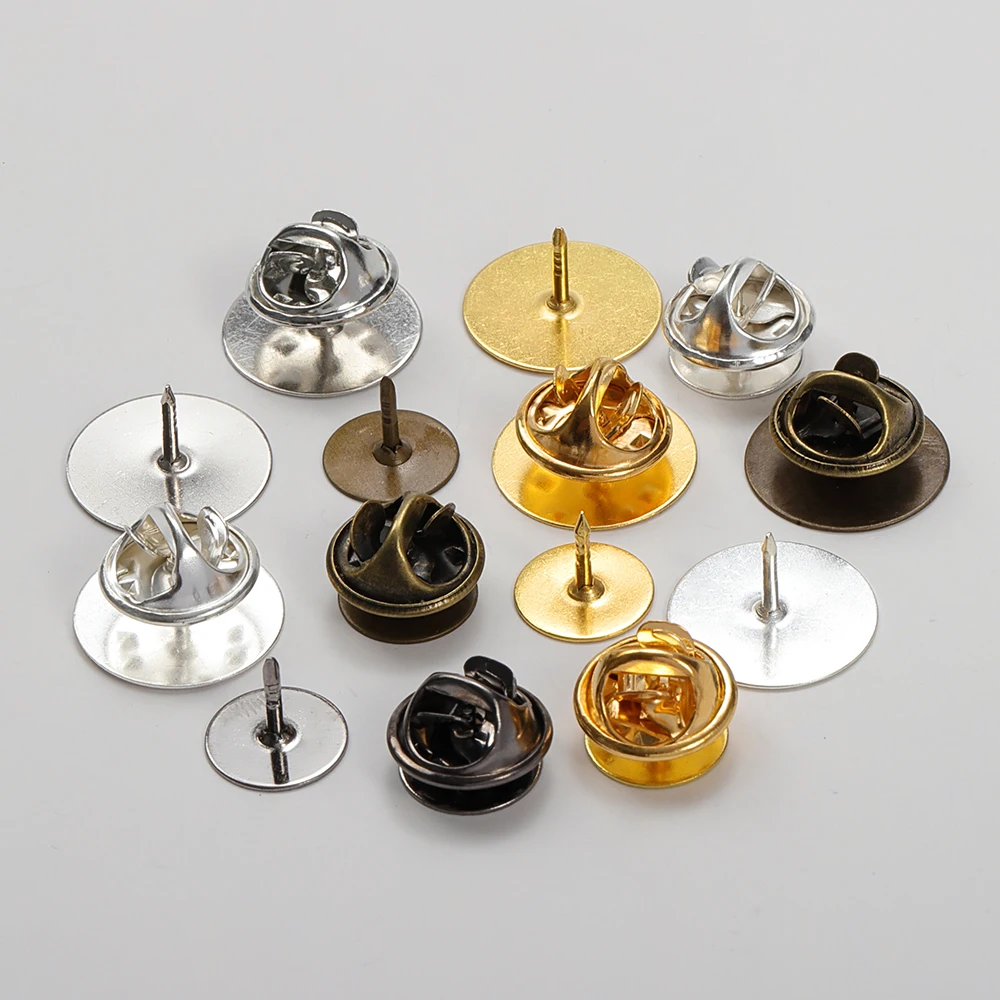 Lote de 50 unidades de broche de mariposa con Base de 10mm o 15mm, soporte de placa Base de cobre, soporte metálico para joyería Diy