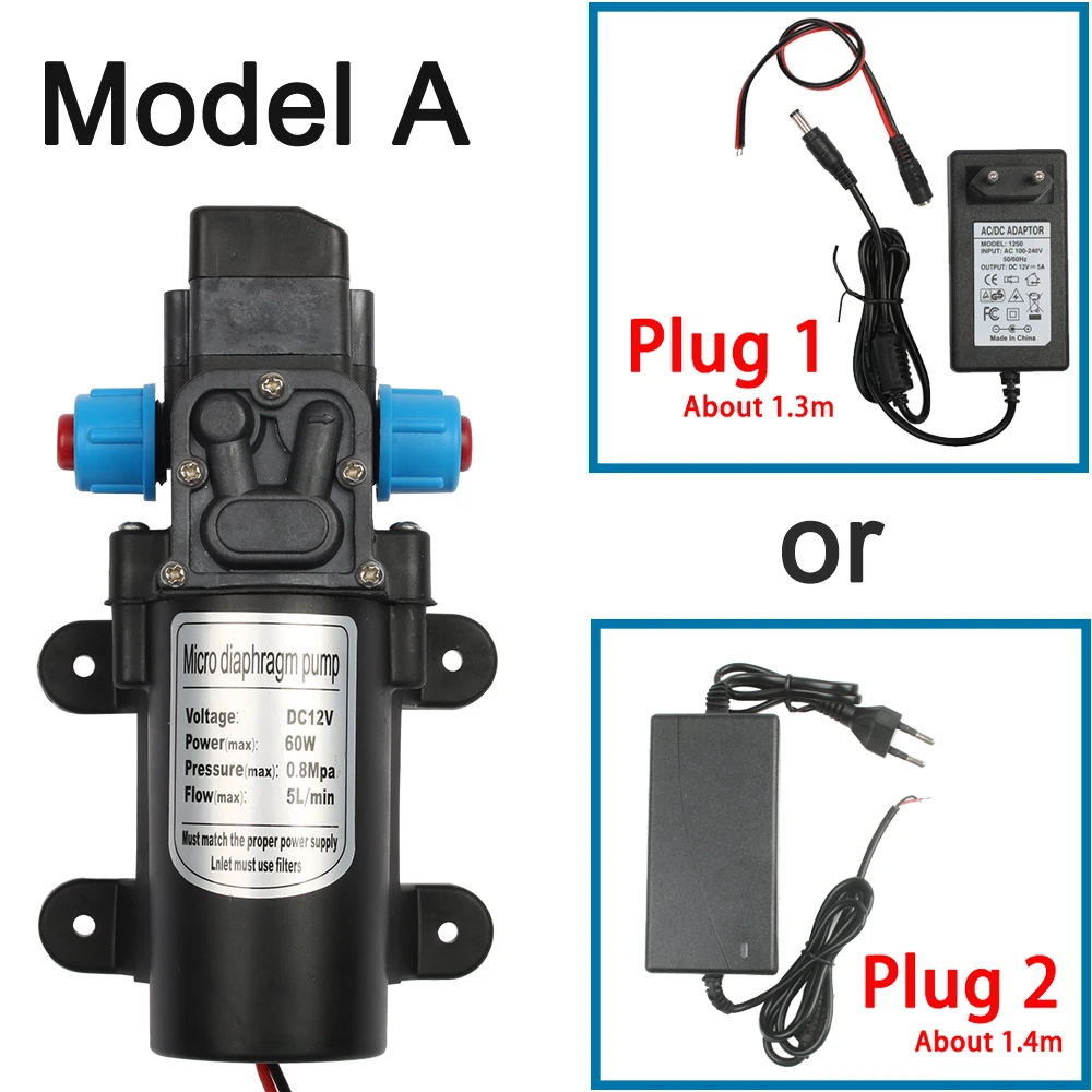 DC 12 В 60 Вт микро электрический мембранный Водяной насос автоматический переключатель 5л/мин высокое давление Автомойка Спрей Водяной насос 0.8мпа 5л/мин - Напряжение: A and adaptor