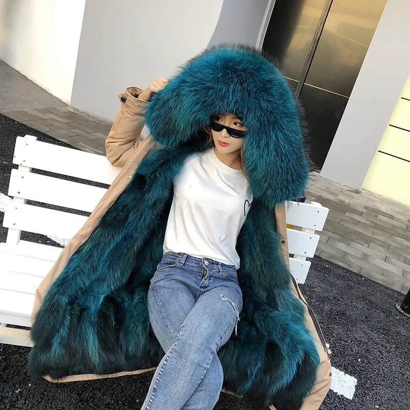 winter fashion real fox hair liner detachable women real fox fur collar warm hooded high quality women fur coat parka