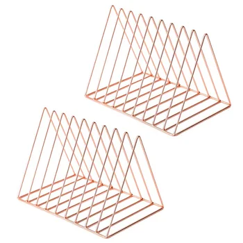 

HOT-2 Pcs Desktop File Sorter Organizer Files Folder Stand Desktop File Organizer, Copper Wire Book Shelf Rack Magazine Holder 9