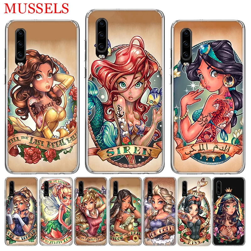 

Tattoo Alice Ariel Jasmine Cover Phone Case for Huawei P30 P20 Mate 20 10 Pro P10 Lite P Smart + Plus 2019 Coque Shell Capa