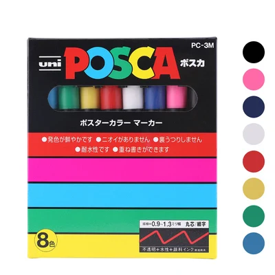UNI POSCA PC-3M рекламная Краска Маркер ручка 8/15 цвет в коробке Перманентный маркер 0,9-1,3 мм - Цвет: 8 Colors Set